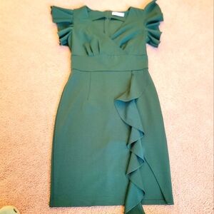 Jasambac Elegant Green Ruffle Dress M